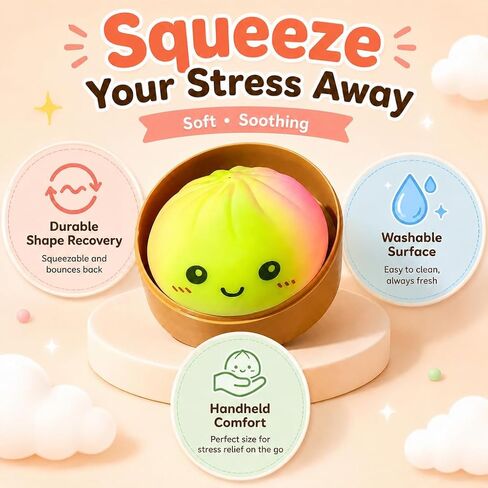 2Pcs Rainbow Dumpling Stress Relief Balls for Adults, Soft Squeeze Fidget Ball with Food Steamer, Relief Hand Balls for Party Favors, Relaxation & Daily Calm Gifts in Saudi Arabia