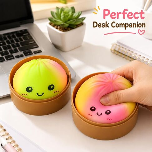 2Pcs Rainbow Dumpling Stress Relief Balls for Adults, Soft Squeeze Fidget Ball with Food Steamer, Relief Hand Balls for Party Favors, Relaxation & Daily Calm Gifts in Saudi Arabia
