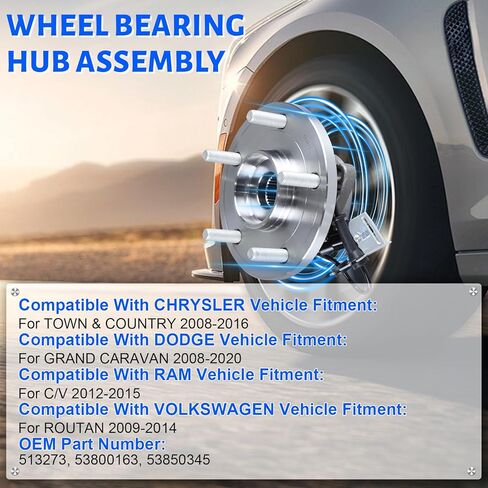2 x 513273 Front Wheel Bearing Hub Assembly with 5 Lug ABS Compatible with VW Routan 2009-2014, Fit for Chrysler Town & Country 2008-2016, Fit for Ram C/V 2012-2015 in Kuwait