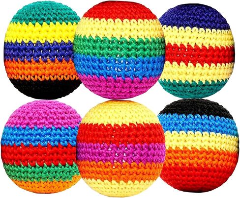 6 PCS Hacky Footbag Sack Set, Colorful Handmade Knitted Kick Balls, Sand Filled Durable Cotton Juggling Toss Bags for Kids Adults, Outdoor Games, Playground, Party & Travel in Kuwait