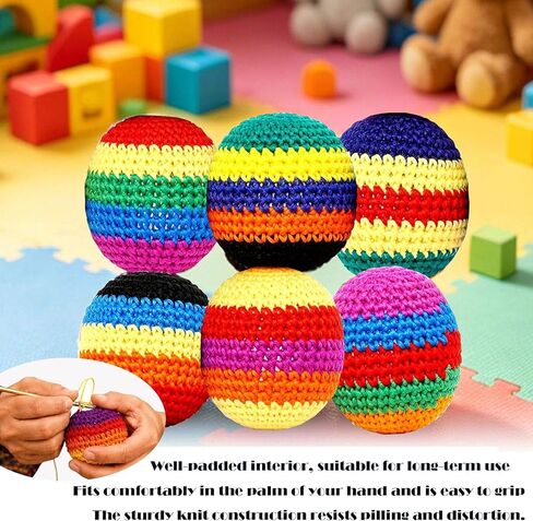 6 PCS Hacky Footbag Sack Set, Colorful Handmade Knitted Kick Balls, Sand Filled Durable Cotton Juggling Toss Bags for Kids Adults, Outdoor Games, Playground, Party & Travel in Kuwait