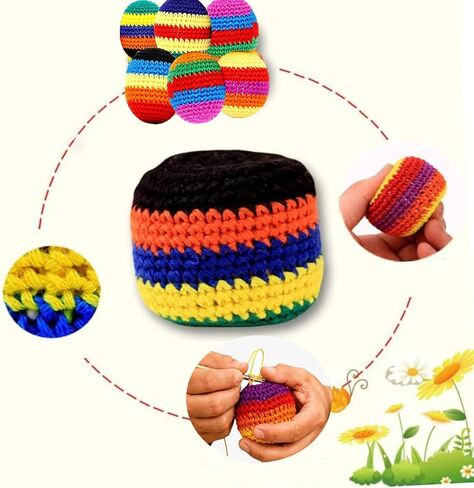 6 PCS Hacky Footbag Sack Set, Colorful Handmade Knitted Kick Balls, Sand Filled Durable Cotton Juggling Toss Bags for Kids Adults, Outdoor Games, Playground, Party & Travel in Kuwait