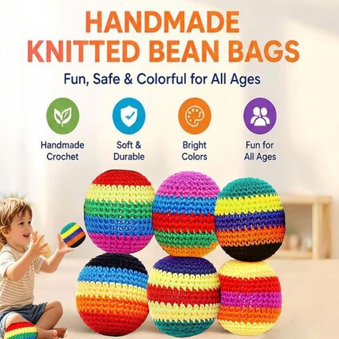 6 PCS Hacky Footbag Sack Set, Colorful Handmade Knitted Kick Balls, Sand Filled Durable Cotton Juggling Toss Bags for Kids Adults, Outdoor Games, Playground, Party & Travel in Kuwait