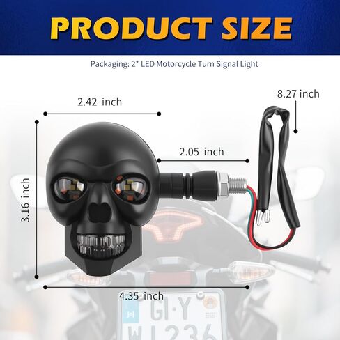 Skull Head LED Motorcycle Turn Signals, 2PCS, 12V | High Brightness, Universal M10 Thread, For Car Decorations & Lighting, Motorcycle Blinkers in Saudi Arabia