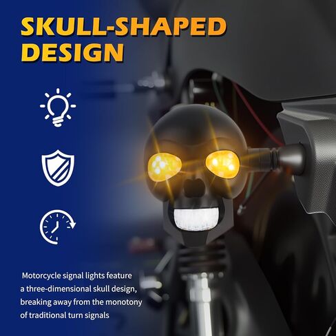 Skull Head LED Motorcycle Turn Signals, 2PCS, 12V | High Brightness, Universal M10 Thread, For Car Decorations & Lighting, Motorcycle Blinkers in Saudi Arabia