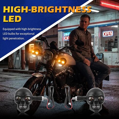 Skull Head LED Motorcycle Turn Signals, 2PCS, 12V | High Brightness, Universal M10 Thread, For Car Decorations & Lighting, Motorcycle Blinkers in Saudi Arabia