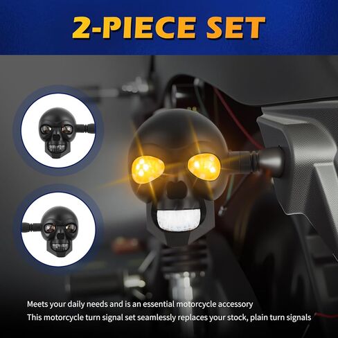 Skull Head LED Motorcycle Turn Signals, 2PCS, 12V | High Brightness, Universal M10 Thread, For Car Decorations & Lighting, Motorcycle Blinkers in Saudi Arabia