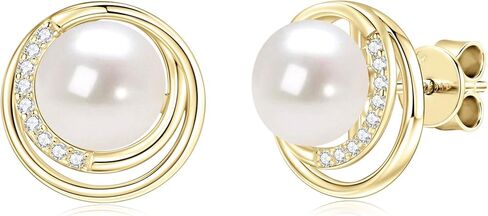 Pearl Earrings for Women, 925 Sterling Silver Freshwater Cultured Pearls CZ Stud Earrings Jewelry Gifts for Wife Mom in Saudi Arabia