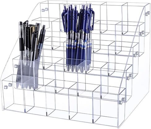 AHANDMAKER Clear Acrylic Pen Holder, 5 Tier 25 Compartments Vertical Desktop Stationery Storage Organizer Makeup Brush Marker Pencil Display Stand for Home School Office Stationery Store in Kuwait