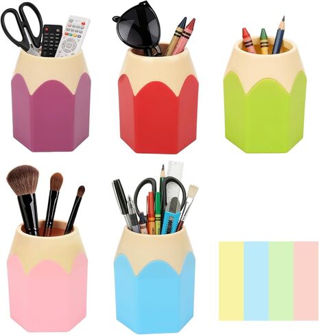 5Pack Pen Holder for Desk Pencil Holder for Classroom Pen Cup Pencil Cup Office Desk Organizers Accessories Makeup Brush Organizer with 400 Pcs Sticky Notes for Office School Home Crafts Supplies in Saudi Arabia