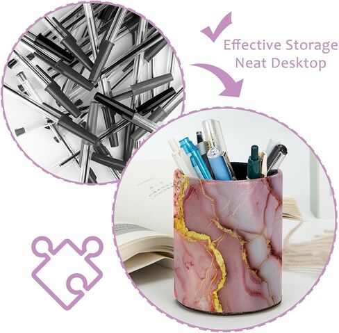 Pencil Holder for Desk, Pink Marble Gold Veins Pen Organizer, Makeup Art Supply Cup Holder, Leather Desk Organizer Accessories Decor for Office, School, Home in Saudi Arabia