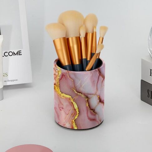 Pencil Holder for Desk, Pink Marble Gold Veins Pen Organizer, Makeup Art Supply Cup Holder, Leather Desk Organizer Accessories Decor for Office, School, Home in Saudi Arabia