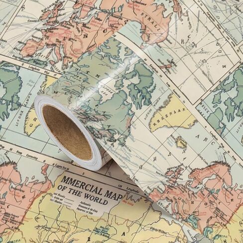 WRAPAHOLIC Vintage World Map Wrapping Paper Roll - Mini Roll - 17 Inch x 16.5 Feet - Antique Retro Wrapping Paper with World Map Design for Birthday, Travel Lovers, Graduation, Father's Day in Kuwait