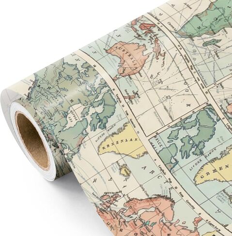 WRAPAHOLIC Vintage World Map Wrapping Paper Roll - Mini Roll - 17 Inch x 16.5 Feet - Antique Retro Wrapping Paper with World Map Design for Birthday, Travel Lovers, Graduation, Father's Day in Kuwait
