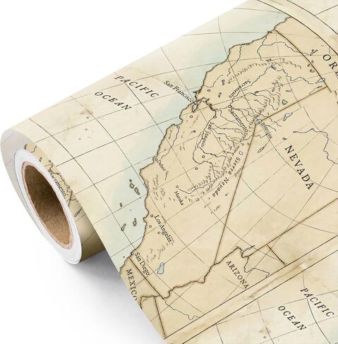 WRAPAHOLIC Vintage World Map Wrapping Paper Roll - Mini Roll - 17 Inch x 16.5 Feet - Antique Retro Wrapping Paper with World Map Design for Birthday, Travel Lovers, Graduation, Father's Day in Kuwait