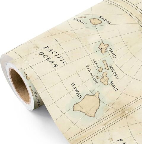 WRAPAHOLIC Vintage World Map Wrapping Paper Roll - Mini Roll - 17 Inch x 16.5 Feet - Antique Retro Wrapping Paper with World Map Design for Birthday, Travel Lovers, Graduation, Father's Day in Kuwait