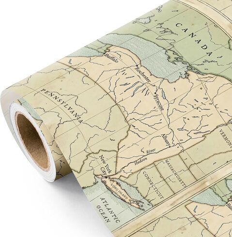 WRAPAHOLIC Vintage World Map Wrapping Paper Roll - Mini Roll - 17 Inch x 16.5 Feet - Antique Retro Wrapping Paper with World Map Design for Birthday, Travel Lovers, Graduation, Father's Day in Kuwait