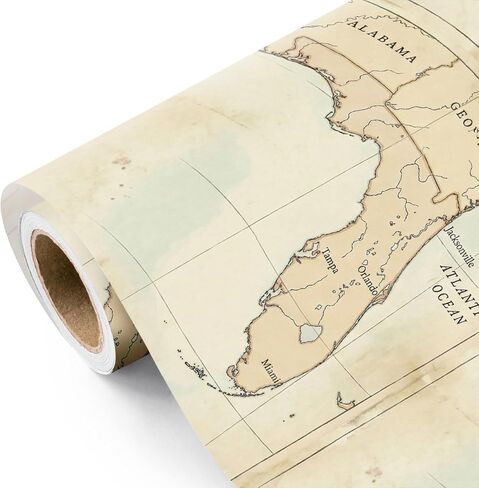 WRAPAHOLIC Vintage World Map Wrapping Paper Roll - Mini Roll - 17 Inch x 16.5 Feet - Antique Retro Wrapping Paper with World Map Design for Birthday, Travel Lovers, Graduation, Father's Day in Kuwait