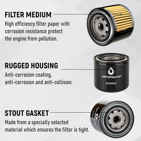 GETOPAUTO AM39653 Oil Filter Compatible with John Deere 120, 400, 312, 314, 316, 317, 318, 322, 330, 332, 420, 430 and 737; F620, F687, F910, F911, F912 Replaces AM39653 79-5270 923-3014(set of 4) in Kuwait