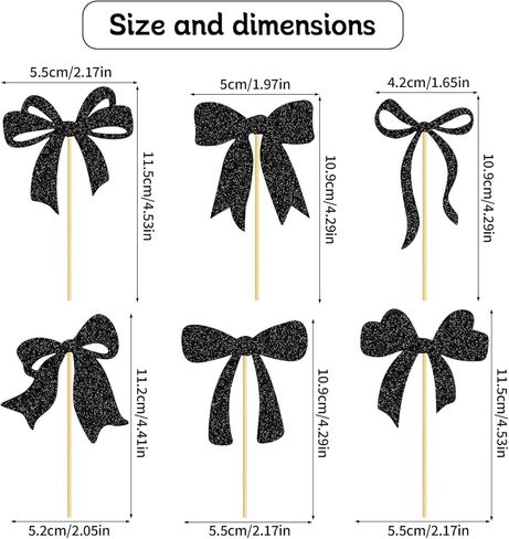 Bow Cupcake Toppers Black Bow Cake Toppers Bowknot Theme Cake Pick for Bachelorette Bridal Engagement Wedding Girl Baby Shower Bow Theme Party Decor - 24 Pack in Kuwait