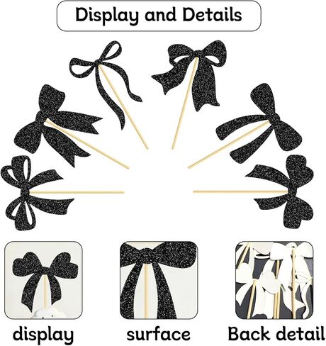 Bow Cupcake Toppers Black Bow Cake Toppers Bowknot Theme Cake Pick for Bachelorette Bridal Engagement Wedding Girl Baby Shower Bow Theme Party Decor - 24 Pack in Kuwait