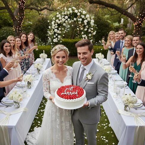 Acrylic Wedding Cake Topper - Elegant Vintage Heart Design for Bride & Groom - Just Married Cake Decor, Funny Wedding Cake Decoration (just married white) in Saudi Arabia