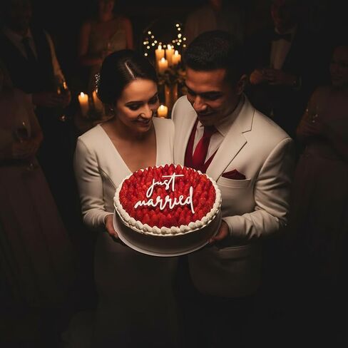 Acrylic Wedding Cake Topper - Elegant Vintage Heart Design for Bride & Groom - Just Married Cake Decor, Funny Wedding Cake Decoration (just married white) in Saudi Arabia