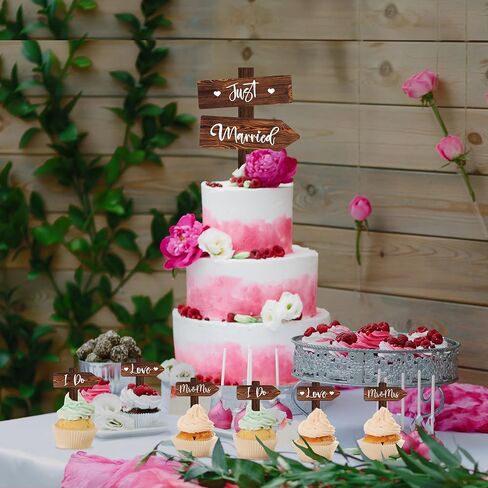 12 PCS Wedding Cupcake Toppers in Wood Rustic Wedding Cake Decoration in Saudi Arabia