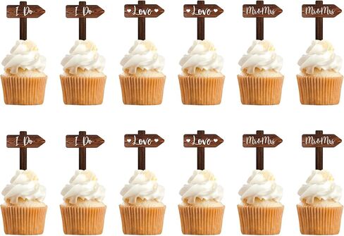 12 PCS Wedding Cupcake Toppers in Wood Rustic Wedding Cake Decoration in Saudi Arabia
