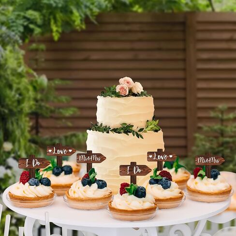 12 PCS Wedding Cupcake Toppers in Wood Rustic Wedding Cake Decoration in Saudi Arabia