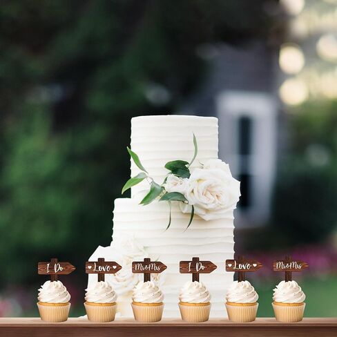 12 PCS Wedding Cupcake Toppers in Wood Rustic Wedding Cake Decoration in Saudi Arabia