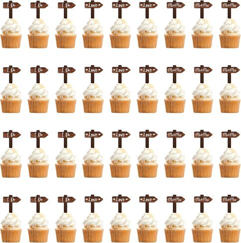 12 PCS Wedding Cupcake Toppers in Wood Rustic Wedding Cake Decoration in Saudi Arabia