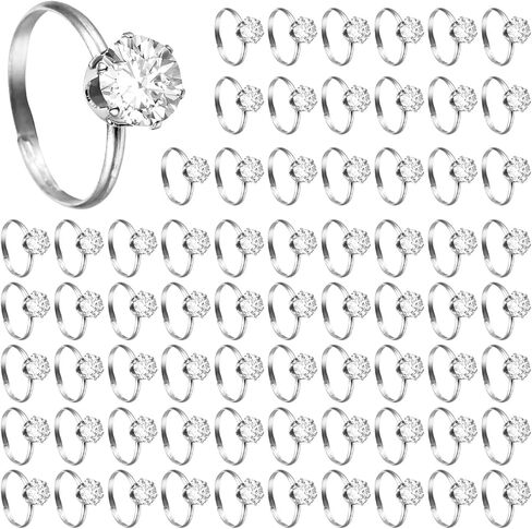 80PCS Fake Diamond Ring, Adjustable Wedding Rings for Bridal Shower Engagement Ring for Table Decorations, Party Game Supply, Favor Accents, Cupcake Toppers in Kuwait