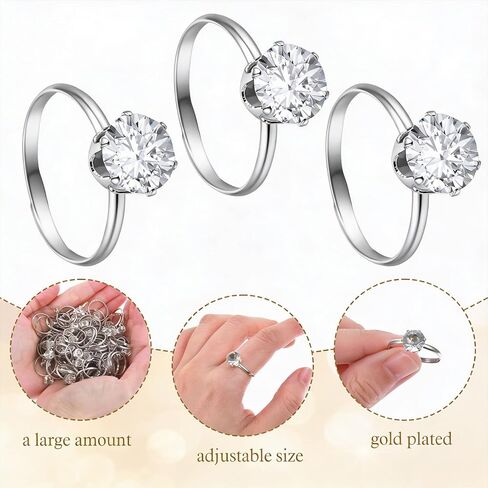 80PCS Fake Diamond Ring, Adjustable Wedding Rings for Bridal Shower Engagement Ring for Table Decorations, Party Game Supply, Favor Accents, Cupcake Toppers in Kuwait