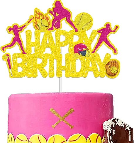Softball Happy Birthday Cake Topper Softball Birthday Party Decoration Softball Party Cake Pick for Softball Palyer Birthday Party Sport Baby Shower Supplies for Women Girls in Saudi Arabia