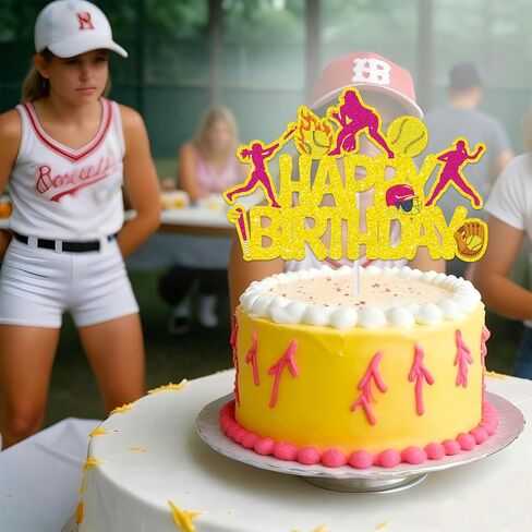 Softball Happy Birthday Cake Topper Softball Birthday Party Decoration Softball Party Cake Pick for Softball Palyer Birthday Party Sport Baby Shower Supplies for Women Girls in Saudi Arabia