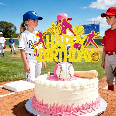 Softball Happy Birthday Cake Topper Softball Birthday Party Decoration Softball Party Cake Pick for Softball Palyer Birthday Party Sport Baby Shower Supplies for Women Girls in Saudi Arabia