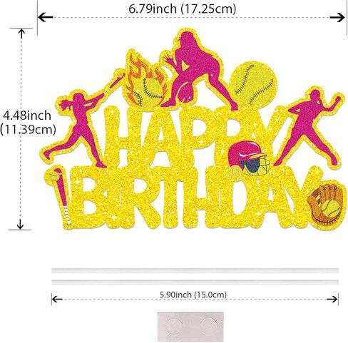 Softball Happy Birthday Cake Topper Softball Birthday Party Decoration Softball Party Cake Pick for Softball Palyer Birthday Party Sport Baby Shower Supplies for Women Girls in Saudi Arabia