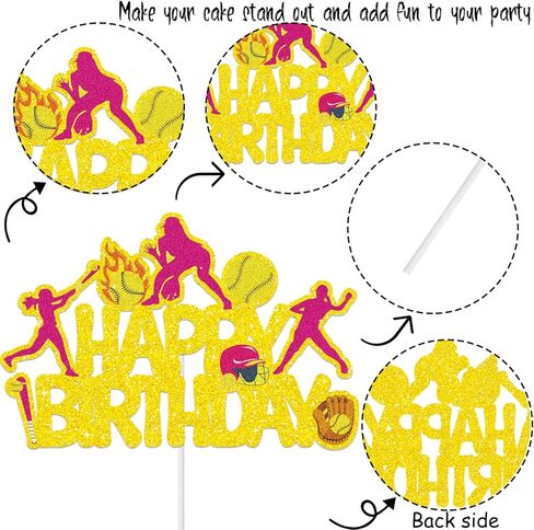 Softball Happy Birthday Cake Topper Softball Birthday Party Decoration Softball Party Cake Pick for Softball Palyer Birthday Party Sport Baby Shower Supplies for Women Girls in Saudi Arabia