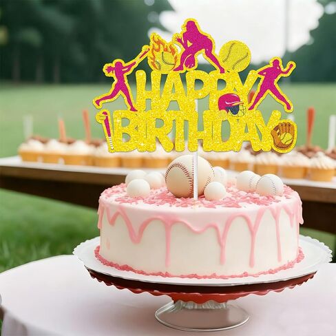 Softball Happy Birthday Cake Topper Softball Birthday Party Decoration Softball Party Cake Pick for Softball Palyer Birthday Party Sport Baby Shower Supplies for Women Girls in Saudi Arabia