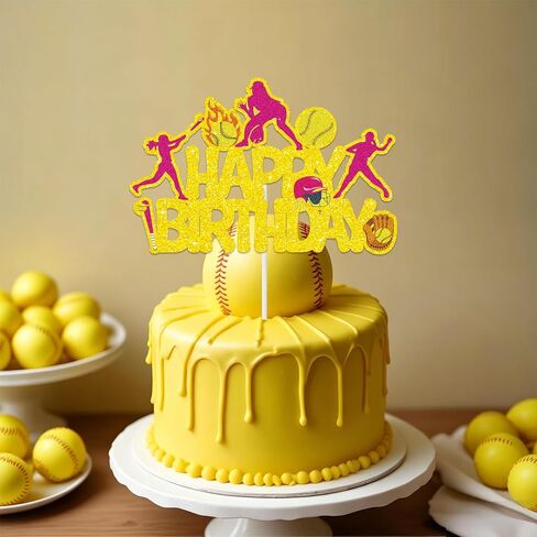 Softball Happy Birthday Cake Topper Softball Birthday Party Decoration Softball Party Cake Pick for Softball Palyer Birthday Party Sport Baby Shower Supplies for Women Girls in Saudi Arabia