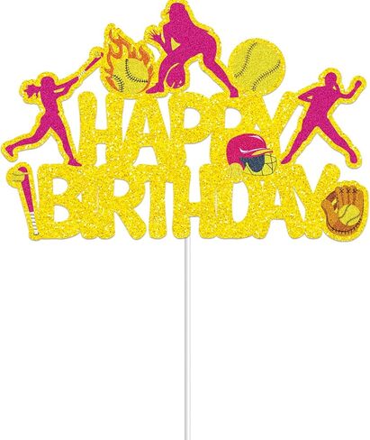 Softball Happy Birthday Cake Topper Softball Birthday Party Decoration Softball Party Cake Pick for Softball Palyer Birthday Party Sport Baby Shower Supplies for Women Girls in Saudi Arabia