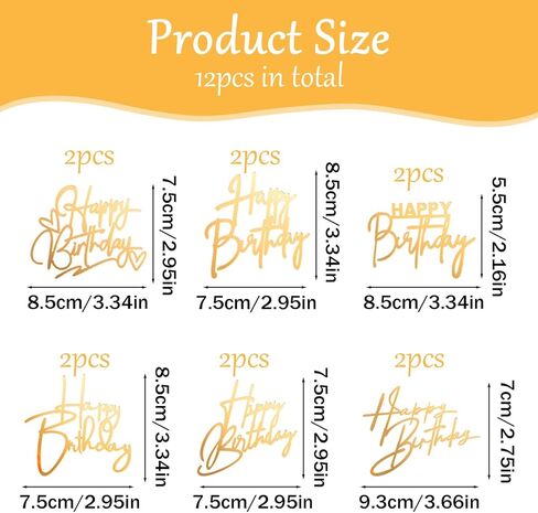 12 Pcs Happy Birthday Cupcake Toppers, Acrylic Cake Topper Sign Mini Cakes Supplies Cupcake Gold Happy Birthday Decoration for Celebrating Birth Born Theme Party in Saudi Arabia