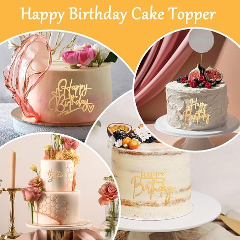 12 Pcs Happy Birthday Cupcake Toppers, Acrylic Cake Topper Sign Mini Cakes Supplies Cupcake Gold Happy Birthday Decoration for Celebrating Birth Born Theme Party in Saudi Arabia