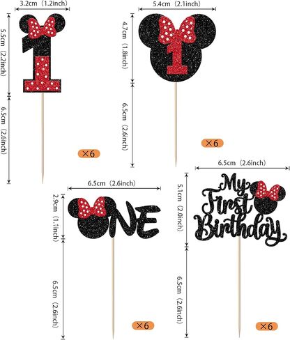 Rsstarxi 24 Pack My 1st Birthday Mouse Inspired Cupcake Toppers, First Birthday Party Decorations Red Bow One Cupcake Picks for Baby Shower 1st Birthday Party Cake Decorations in Kuwait