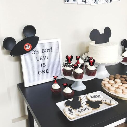 Rsstarxi 24 Pack My 1st Birthday Mouse Inspired Cupcake Toppers, First Birthday Party Decorations Red Bow One Cupcake Picks for Baby Shower 1st Birthday Party Cake Decorations in Kuwait