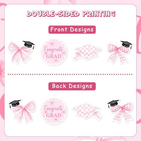 Pink Bow Graduation Decorations, 36pcs Congrats Grad Decorations Pink Cupcake Toppers Double-Sided Printing Pre-Assemble for Girl Class of 2026 Graduations Party Decorations in Kuwait