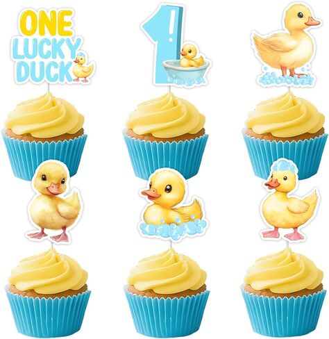 36Pcs One Lucky Duck Cupcake Toppers – Duck 1st Birthday Party Decorations for Girls Double-Sided Farm Animal Themed Cake Picks for First Birthday Smash Cake Dessert Table Decor in Saudi Arabia