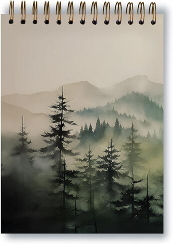 Nature Misty Forest Top Spiral Notebook 8.3x5.5in - Vintage Blank Pages Steno Notebooks Top Bound Spiral Notebook Hardcover, Green Forest Mountain Left Handed Notebooks, Nature Lovers Gifts in Saudi Arabia