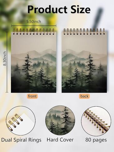 Nature Misty Forest Top Spiral Notebook 8.3x5.5in - Vintage Blank Pages Steno Notebooks Top Bound Spiral Notebook Hardcover, Green Forest Mountain Left Handed Notebooks, Nature Lovers Gifts in Saudi Arabia